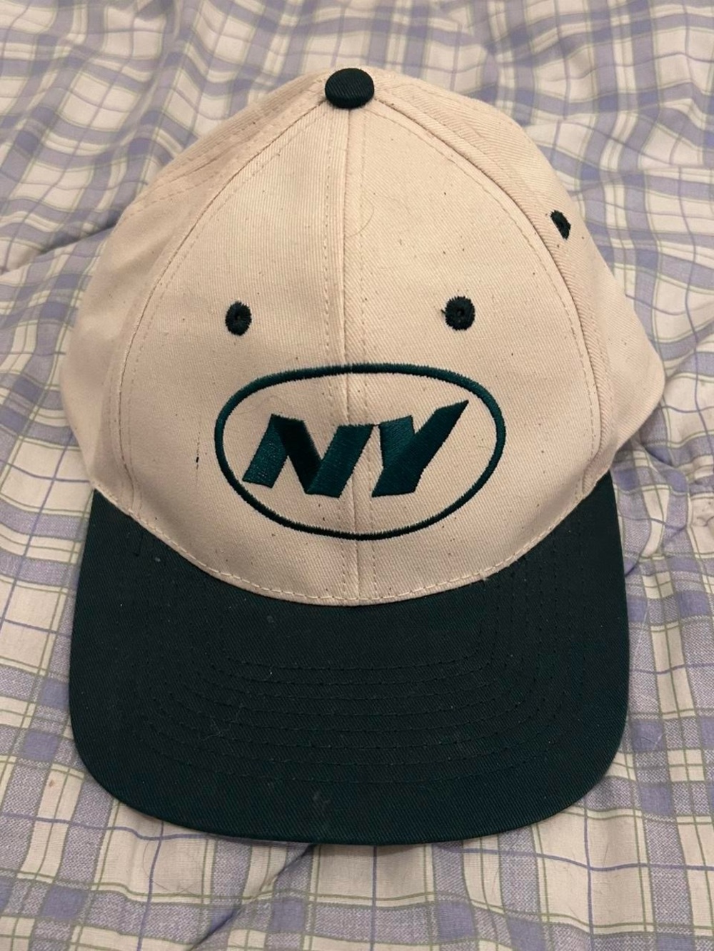 White and Dark Green NY Logo Baseball Cap